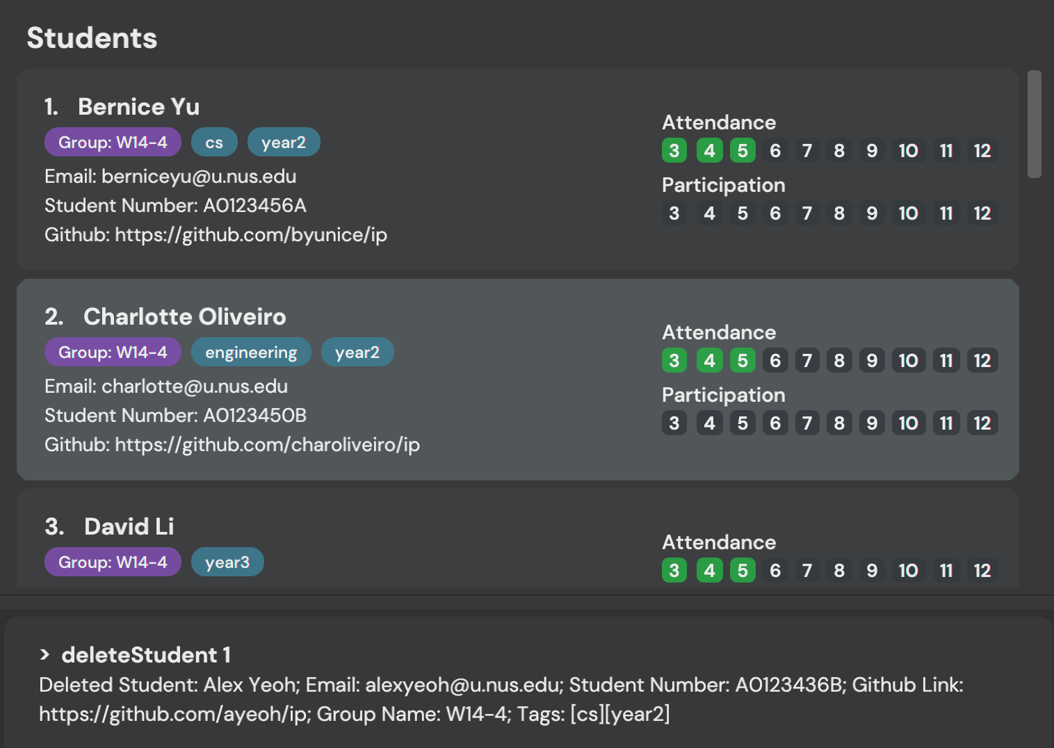 'result for 'deleteStudent'